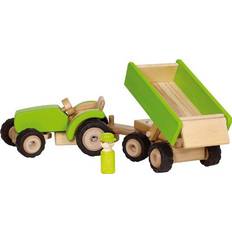 Goki Tracteurs Goki Tracteur vert en bois avec remorque