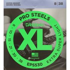 Accesorios Musicales D'Addario Cuerdas para Guitarra ProSteels Cuerdas para Guitarra Eléctrica Round Wound Brighter, Crunchier, Increased Sustain EPS530 Extra-Super Light, 8-38