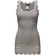 Rosemunde Vintage Lace Long Silk Top - Light Grey Melange