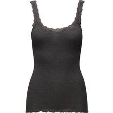 Round Neckline Silk Top - Dark Grey Melange
