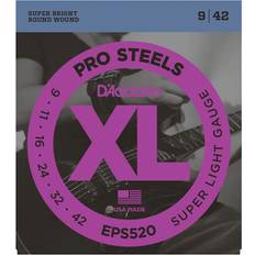 Accesorios Musicales D'Addario Cuerdas de Guitarra ProSteels Cuerdas de Guitarra Eléctrica Round Wound Brighter, Crunchier, Increased Sustain EPS520 Super Light, 9-42