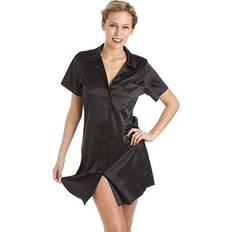 Nightgowns Camille Luxurious Knee Length Satin Nightshirt - Black