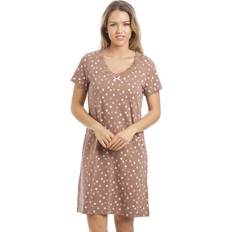 Cotton Nightgowns Camille Multi Coloured Polka Dot Light Cotton Nightdress - Brown