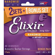 Elixir 12 Elixir 16539 3-Pack 80/20 Bronze Nanoweb 12-53 (11052)