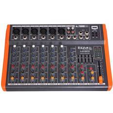 Mezcladores de estudio Ibiza MX401 Completo mezclador semiprofesional de 4 canales (ecualizador de 5 bandas) con entradas de micrófono y línea y salidas REC, RCA, auriculares y AUX USB Negro y naranja