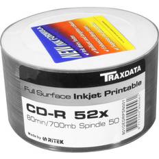 Stockage Optique Traxdata CD-R 52x Imprimable Blanc, 50 pièces en shrink