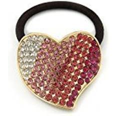 Avalaya Large Gold Plated Clear & Pink Crystal Heart Pony Tail Hair Elastic/Bobble
