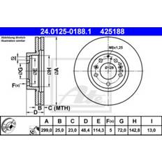 ATE 24.0125-0188.1 Disco De Freno 25.0 mm 5 114.3 mm Ventilado Revestido