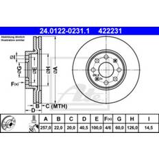 Jarrujärjestelmät ATE Jarrulevyt Opel Fiat Vauxhall 24.0122-0231.1