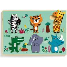 Animals Knob Puzzles Djeco Hello Safari 12 Pieces