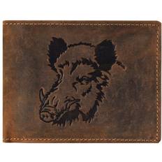Vintage Wildboar Landscape Leather Wallet - Antique Brown