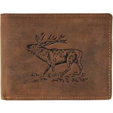 Vintage Hunting Stag Landscape Leather Wallet - Antique Brown