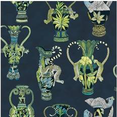 Cole & Son Tapete Khulu Vases von Midnight blu/verde