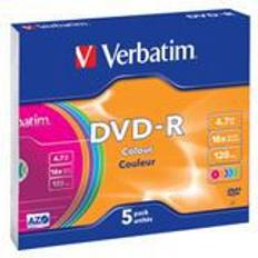 DVD Optical Storage Verbatim DVD-R Colour 4.7GB 16x Slimcase 5-Pack