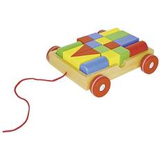 Cheap Wooden Blocks Goki Pull Along Cart with 18 Building Blocks Basic