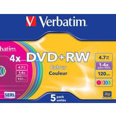 Dvd rw 4.7gb Verbatim 43297 DVD RW disc 4.7 GB 5 stuk(s) Slimcase Gekleurd