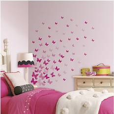 Pink Wall Decor Kid's Room RoomMates Pink Flutter Butterfly Wall Decals