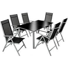 tectake Salon Jardin Aluminium 6 Places - Argent Ensemble repas de patio, 1 Table incluse 6 Chaises