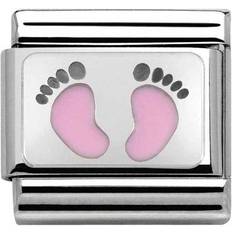 Jewellery Nomination Composable Classic Link Pink Footprints Charm - Silver/pink/Black