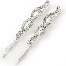 Avalaya 2 Rhodium Plated Clear Hair Grips 55mm 2-pack