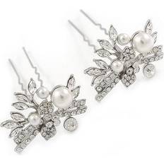 Crystal Glass Pearl Floral Hair Pins 2-pack
