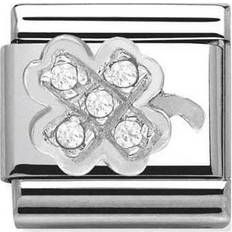 Nomination Composable Classic Link Clover And Stones Charm - Silver/White