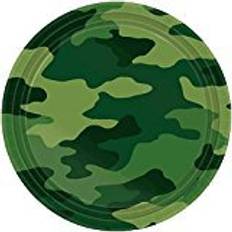 Gröna Engångstallrikar Amscan Camouflage Paper Plates Disposable Dinnerware