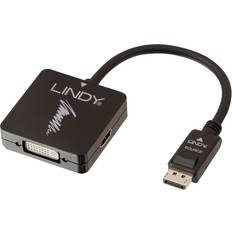 Vga kabel til dvi d adapter Lindy DisplayPort - HDMI/VGA/DVI-D Adapter M-F 0.2m