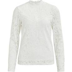 Vila Polyamid Överdelar Vila Lace Long Sleeved Top - White/Cloud Dancer