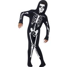 Skelette Kostüme & Verkleidungen Smiffys Skeleton Costume Black All in One with Hood