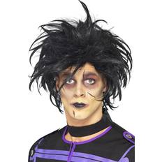 Halloween Korte Pruiken Smiffys Verkleed pruik Edward Scissorhands zwart heren New wave Punk herenpruik