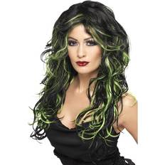 Green Long Wigs Fancy Dress Smiffys Gothic Bride Wig Green & Black