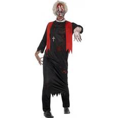 Zombies Fancy Dresses Smiffys Zombie High Priest Costume Black with Tunic & Cross Necklace