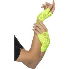 Smiffys 80's Fingerless Lace Gloves Neon Yellow