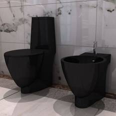 Waters vidaXL Set Toilette e Bidè in Ceramica Nero