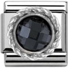 Black Charms & Pendants Nomination Composable Classic Link Round Faceted Charm - Silver/Black