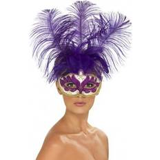 Purple Masks Smiffys Purple Can Can Beauty Eyemask With Feather