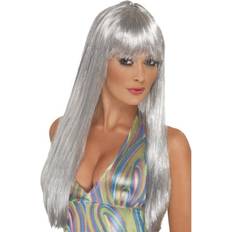 Smiffys Silver Peruker Smiffys Glitter Disco Wig Silver