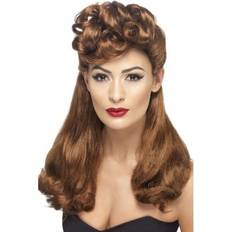 Women Long Wigs Fancy Dress Smiffys 40's Vintage Wig Auburn