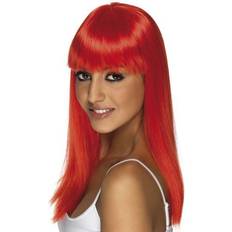 Women Long Wigs Fancy Dress Smiffys Glamourama Wig Neon Red