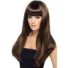 Brown Long Wigs Fancy Dress Smiffys Babelicious Wig Brown