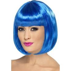 Blauw Pruiken Smiffys Verkleed damespruik Bob-line kapsel Blauw met pony Carnaval