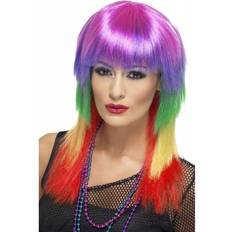 Multicolour Long Wigs Fancy Dress Smiffys Rainbow Rocker Wig Multi-Coloured