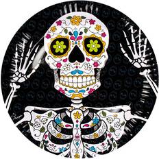 Halloween Disposable Plates Boland Plates Paper Platter Dia de Los Muertos Black 6-pack