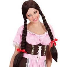 Oktoberfest Parrucche Lunghe Widmann Gretel Wig Long Plaits Brown