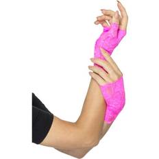 Damer Tilbehør Smiffys 80's Fingerless Lace Gloves Neon Pink