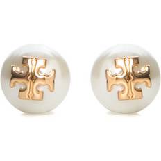 Tory Burch Double-T Logo Earrings - Gold/Pearl