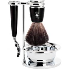 Svart Barbersett Mühle Rytmo Mach3 Shaving Set Black Fibre