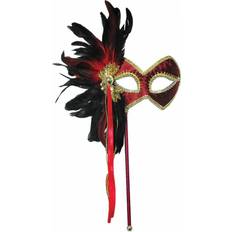 Bristol Womens Feather Eye Mask on Stick Red