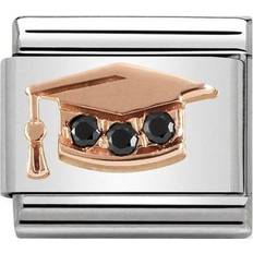 Rose Gold Charms & Pendants Nomination Composable Classic Graduation Hat Link Charm - Silver/Black